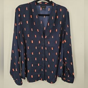 Navy and Red Patterned Women's Top